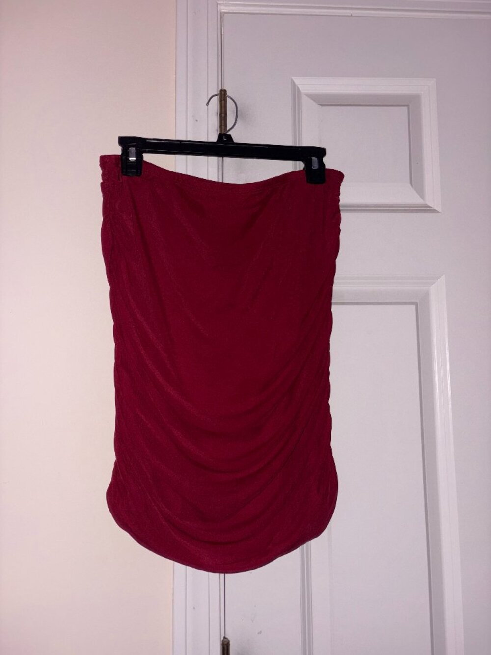 Revamped strapless tube top, solid dark burgundy red, women's size L.